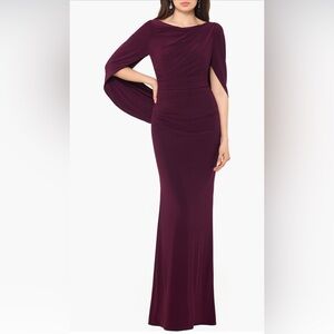 Betsy & Adam Plum One-Shoulder Draped Maxi Dress